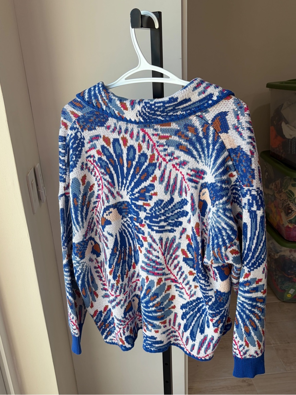 Farm Rio Blue Patterned Knit Cardigan Sweater - Picture 6 of 6